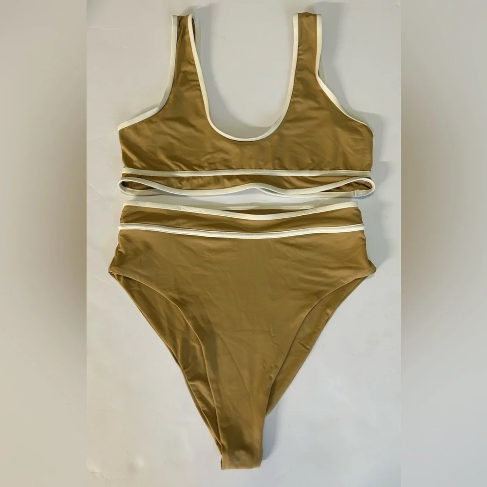 Stone Fox Swim Tan Bikini Set Size Top Medium Size Bottom Small